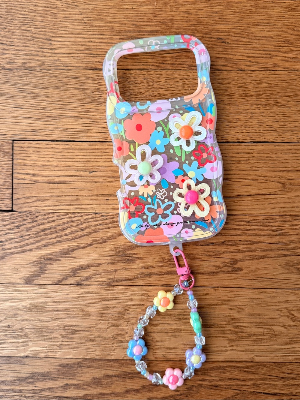 iPhone 17 pro Floral Clear Phone Case with Beaded Wrist Strap - Multicolor